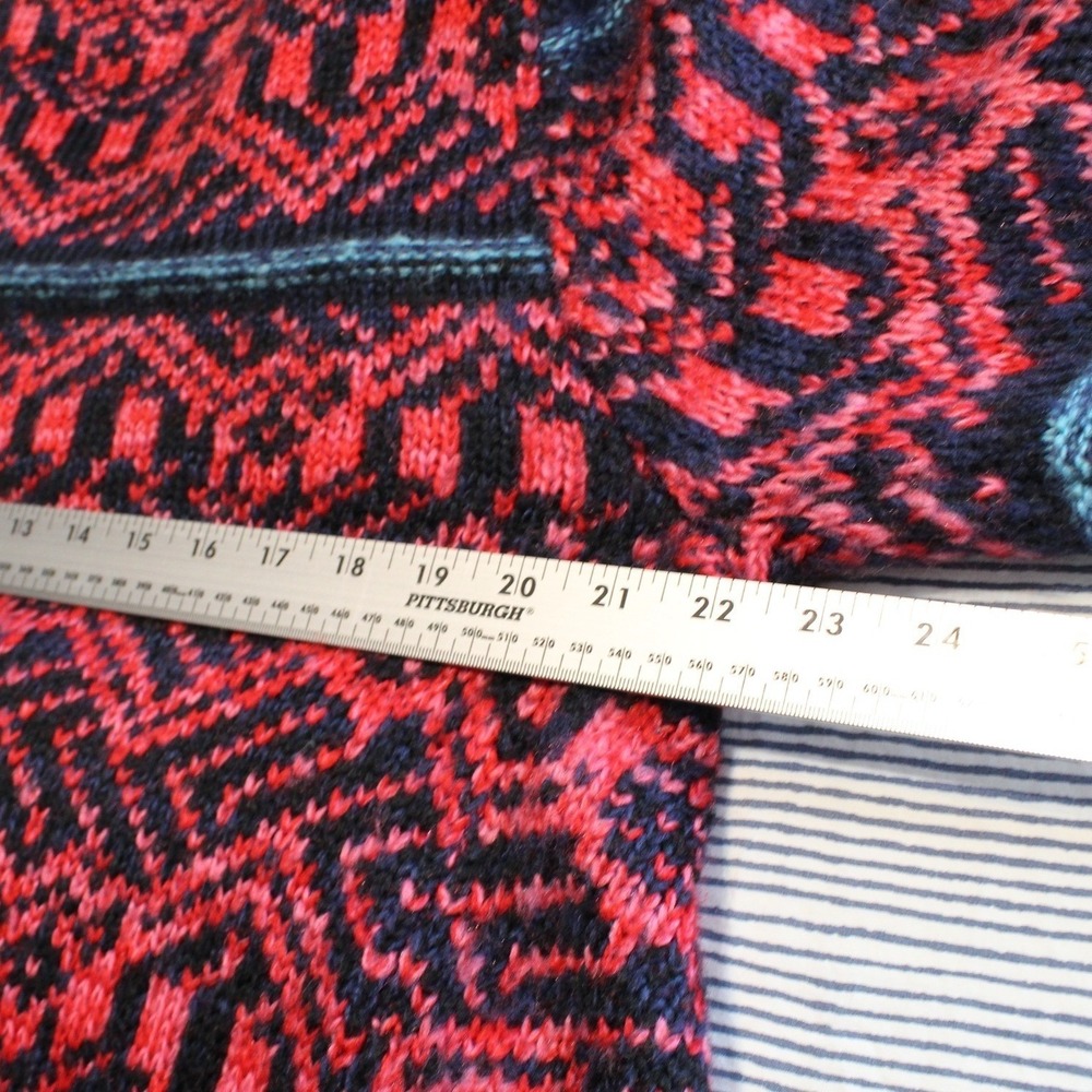 Blue Rain $68 Sm/Medium Red Blue Aztec Pattern Open Front Draped Knit Cardigan - Picture 9 of 10